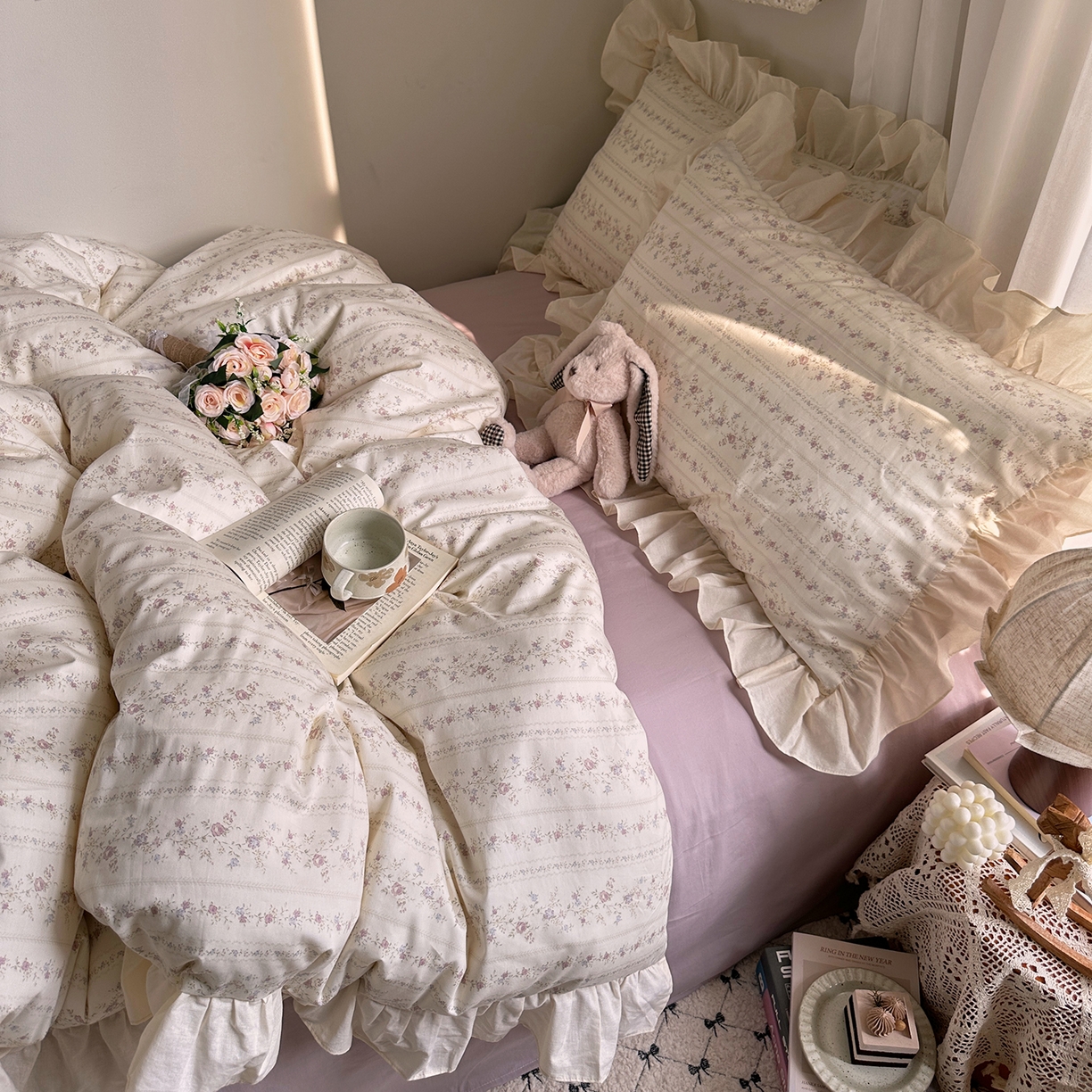 91家纺网 家纺一手货源 找家纺 艾咪-Amy ntmy 2026新款法式田园风全棉纯棉花边款四件套 紫藤