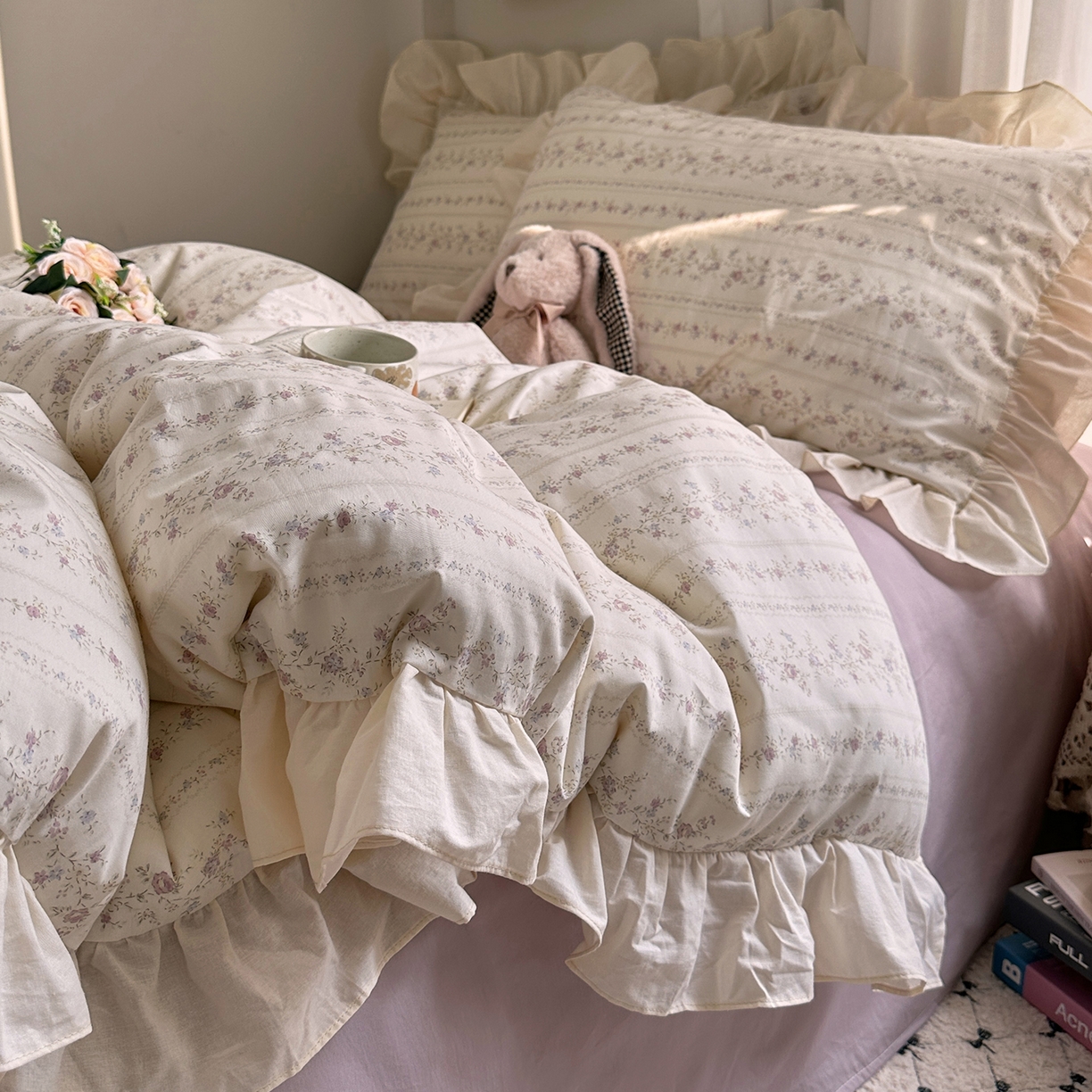 91家纺网 家纺一手货源 找家纺 艾咪-Amy ntmy 2026新款法式田园风全棉纯棉花边款四件套 紫藤