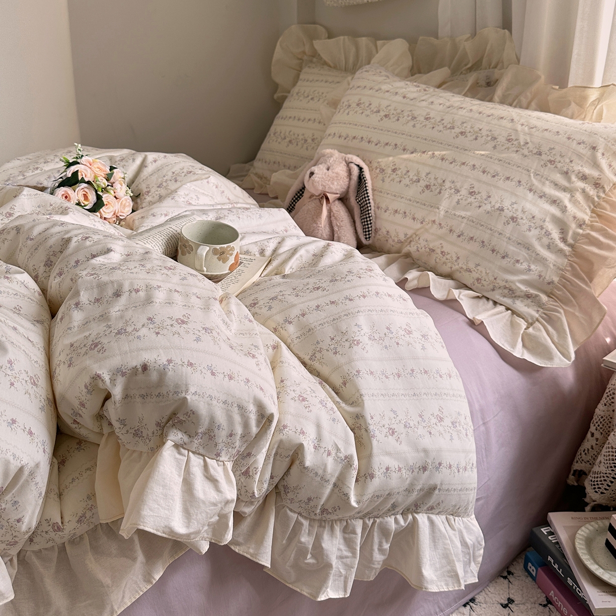 91家纺网 家纺一手货源 找家纺 艾咪-Amy ntmy 2026新款法式田园风全棉纯棉花边款四件套 紫藤