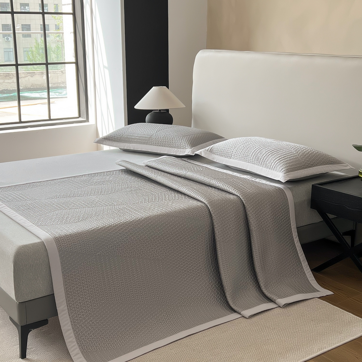 91家纺网 家纺一手货源 找家纺 （总）禧禾 2026新款PE中分子A类泡小豆暗纹提花凉席席子三件套-星涧