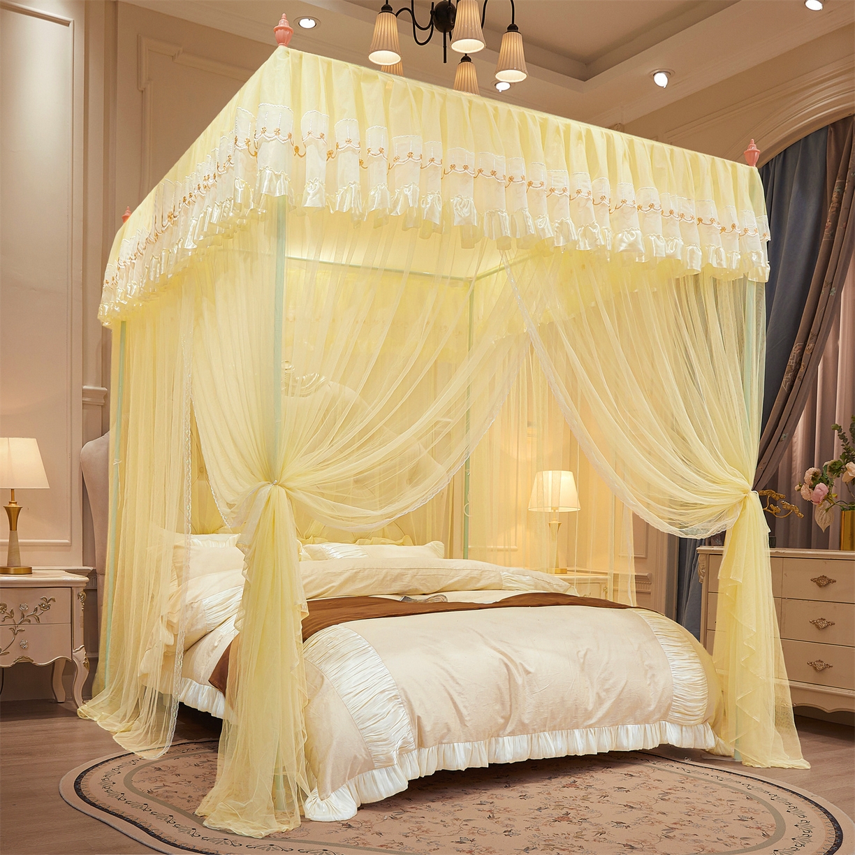 91家纺网 家纺一手货源 找家纺 （总）舞夜盛世 【欧式风情】2026新款落地三开门宫廷蚊帐