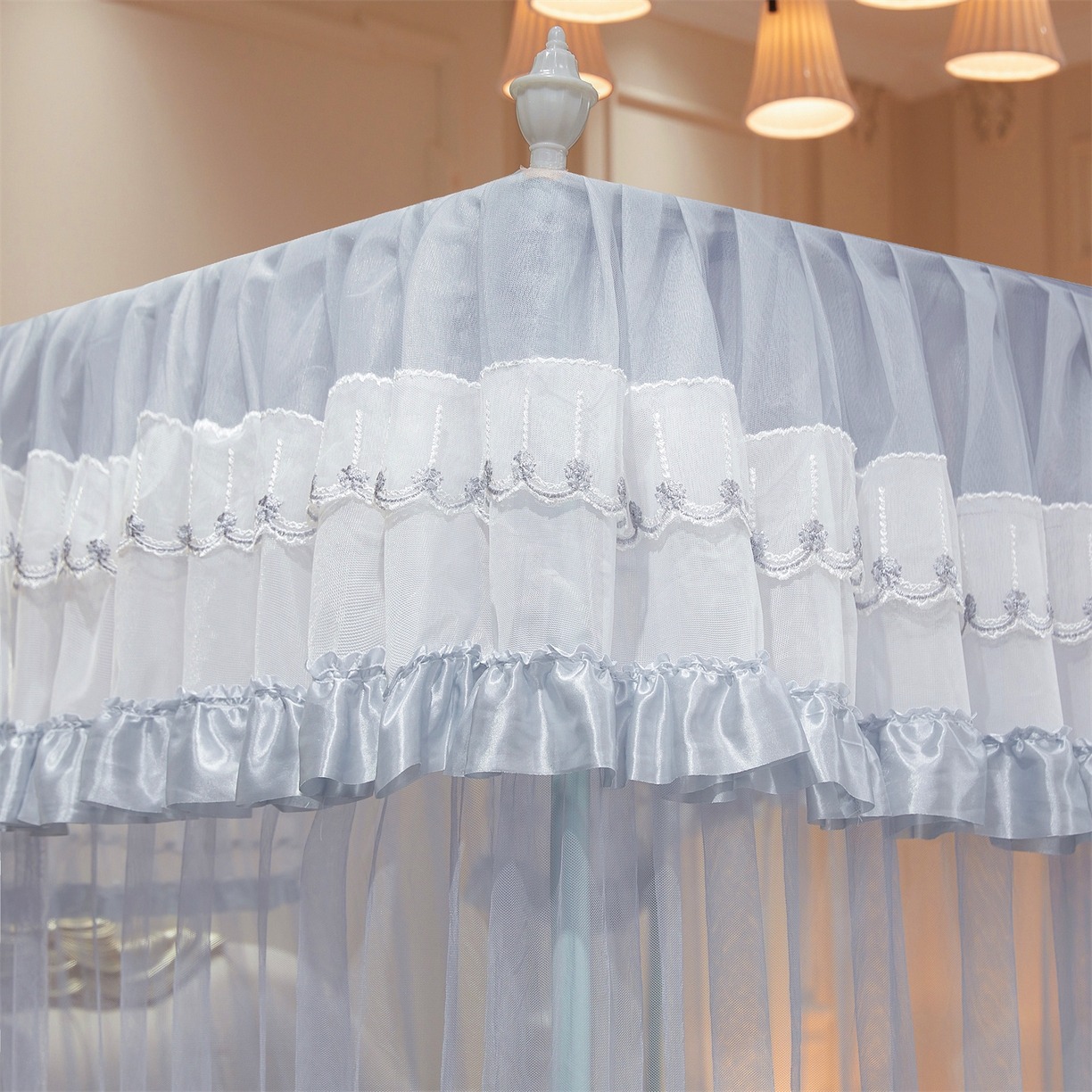 91家纺网 家纺一手货源 找家纺 舞夜盛世 【欧式风情】2026新款落地三开门宫廷蚊帐 欧式情怀-灰色