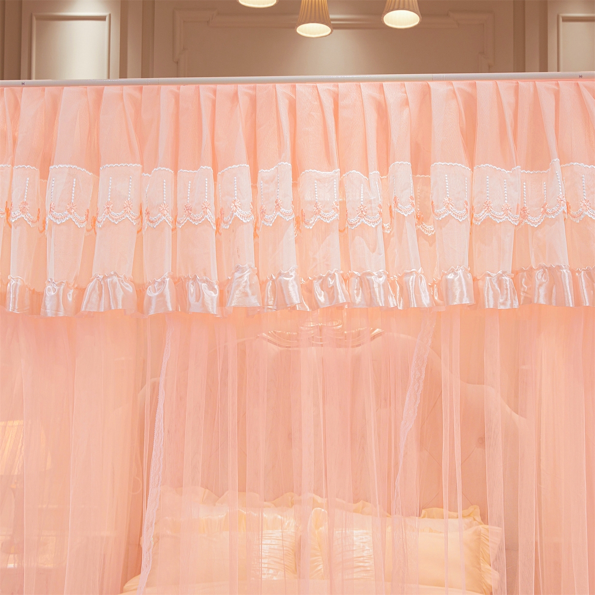 91家纺网 家纺一手货源 找家纺 舞夜盛世 【欧式风情】2026新款落地三开门宫廷蚊帐 欧式情怀-玉色