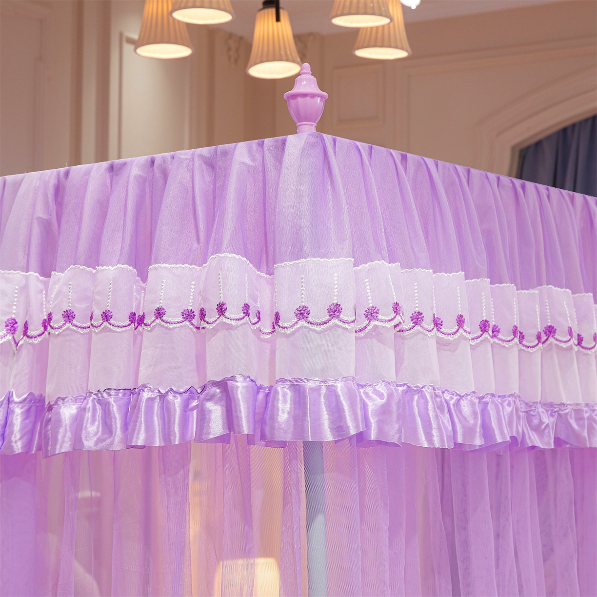 91家纺网 家纺一手货源 找家纺 舞夜盛世 【欧式风情】2026新款落地三开门宫廷蚊帐 欧式情怀-紫色