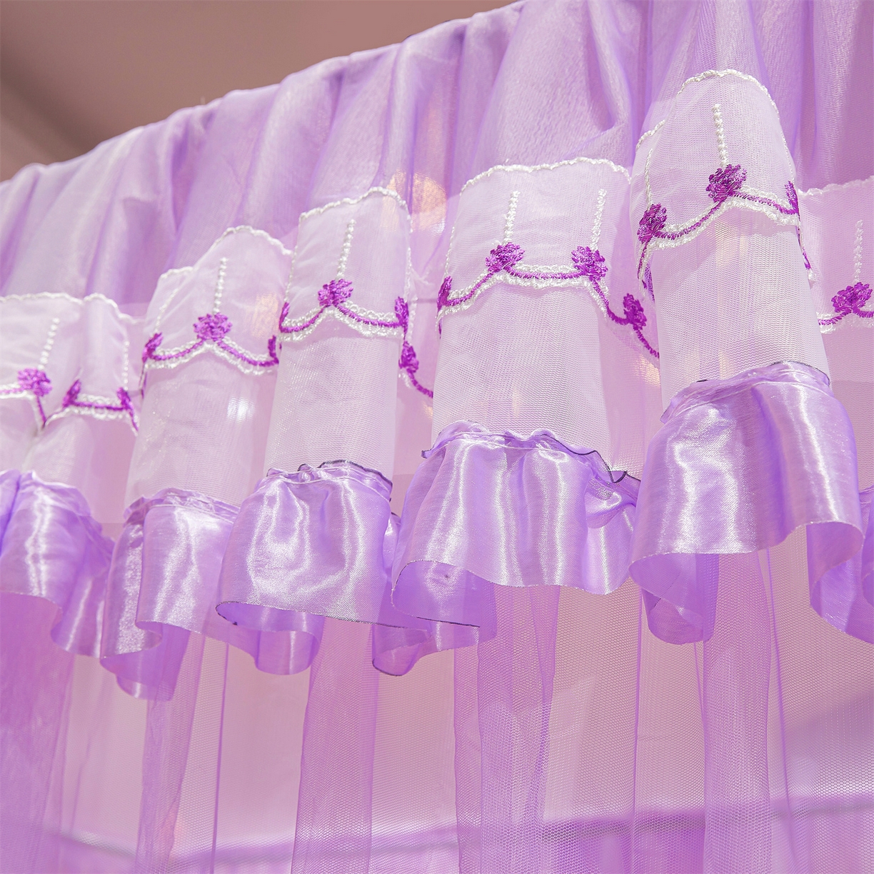 91家纺网 家纺一手货源 找家纺 舞夜盛世 【欧式风情】2026新款落地三开门宫廷蚊帐 欧式情怀-紫色