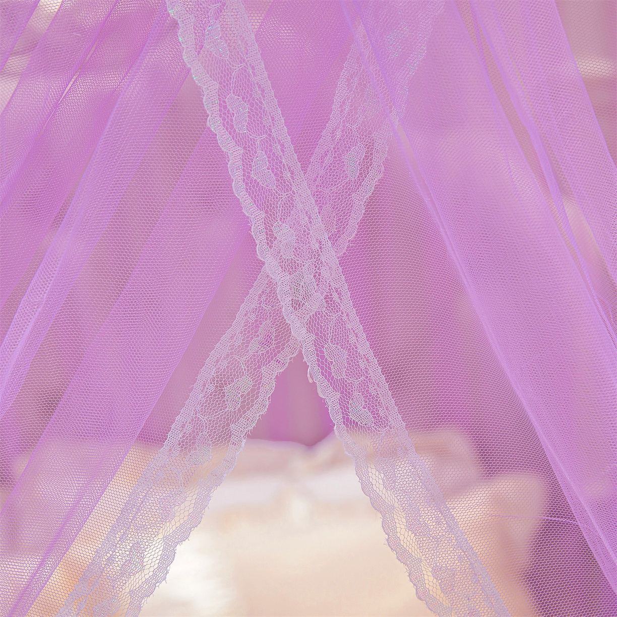 91家纺网 家纺一手货源 找家纺 舞夜盛世 【欧式风情】2026新款落地三开门宫廷蚊帐 欧式情怀-紫色