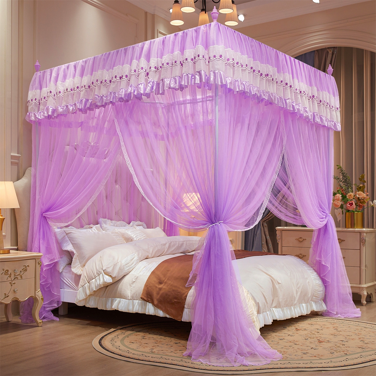 舞夜盛世 【欧式风情】2026新款落地三开门宫廷蚊帐 欧式情怀-紫色