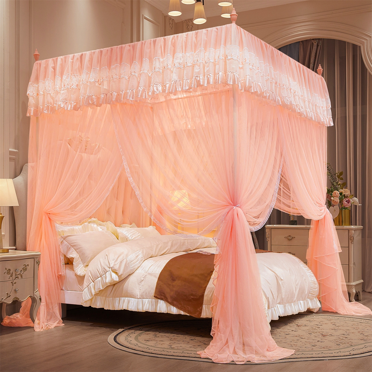 舞夜盛世 【欧式风情】2026新款落地三开门宫廷蚊帐 欧式情怀-玉色