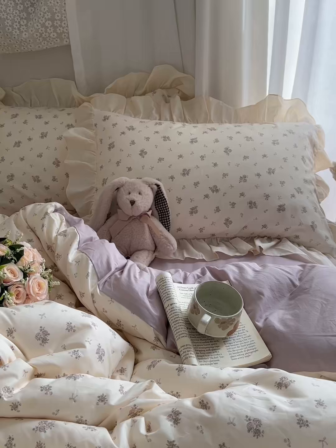 91家纺网 家纺一手货源 找家纺 艾咪-Amy ntmy 2026新款法式田园风全棉纯棉花边款四件套 紫菀