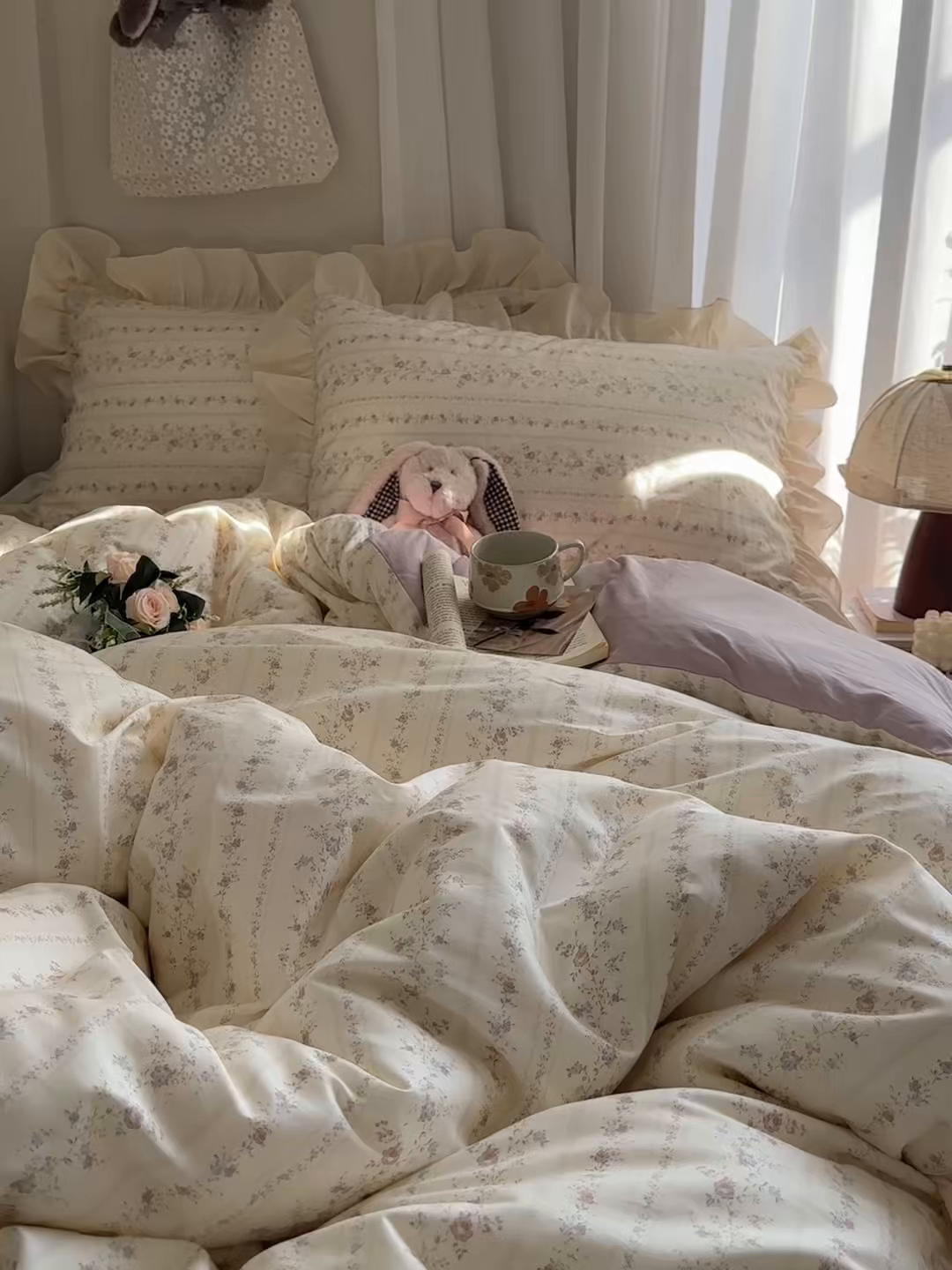 91家纺网 家纺一手货源 找家纺 艾咪-Amy ntmy 2026新款法式田园风全棉纯棉花边款四件套 紫藤