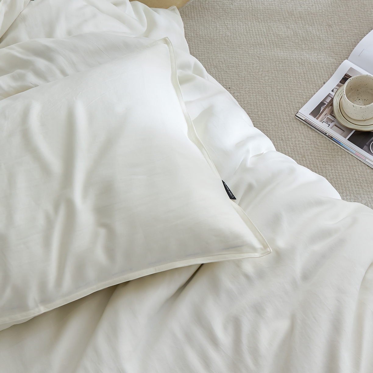 91家纺网 家纺一手货源 找家纺 禧禾 2026新款60支兰精天丝柔洗做旧四件套序禾 序禾-香草白