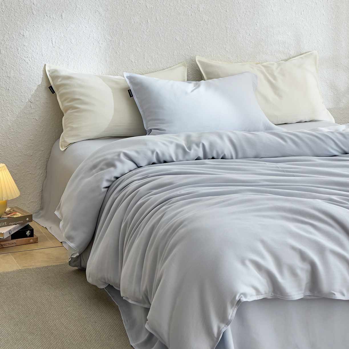 91家纺网 家纺一手货源 找家纺 禧禾 2026新款60支兰精天丝柔洗做旧四件套序禾 微风蓝