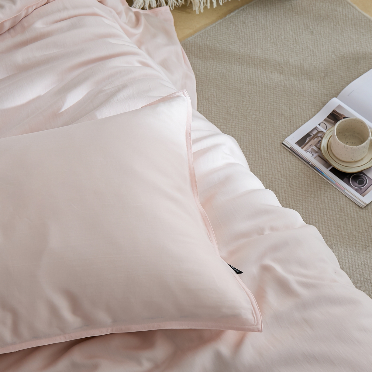 91家纺网 家纺一手货源 找家纺 禧禾 2026新款60支兰精天丝柔洗做旧四件套序禾 序禾-奶昔粉