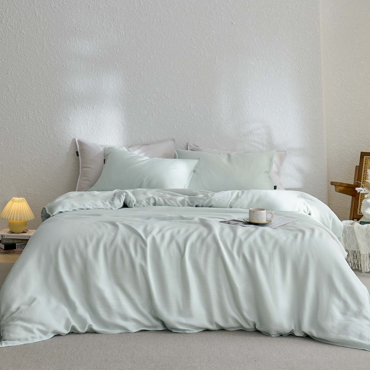 91家纺网 家纺一手货源 找家纺 禧禾 2026新款60支兰精天丝柔洗做旧四件套序禾 序禾-格兰绿