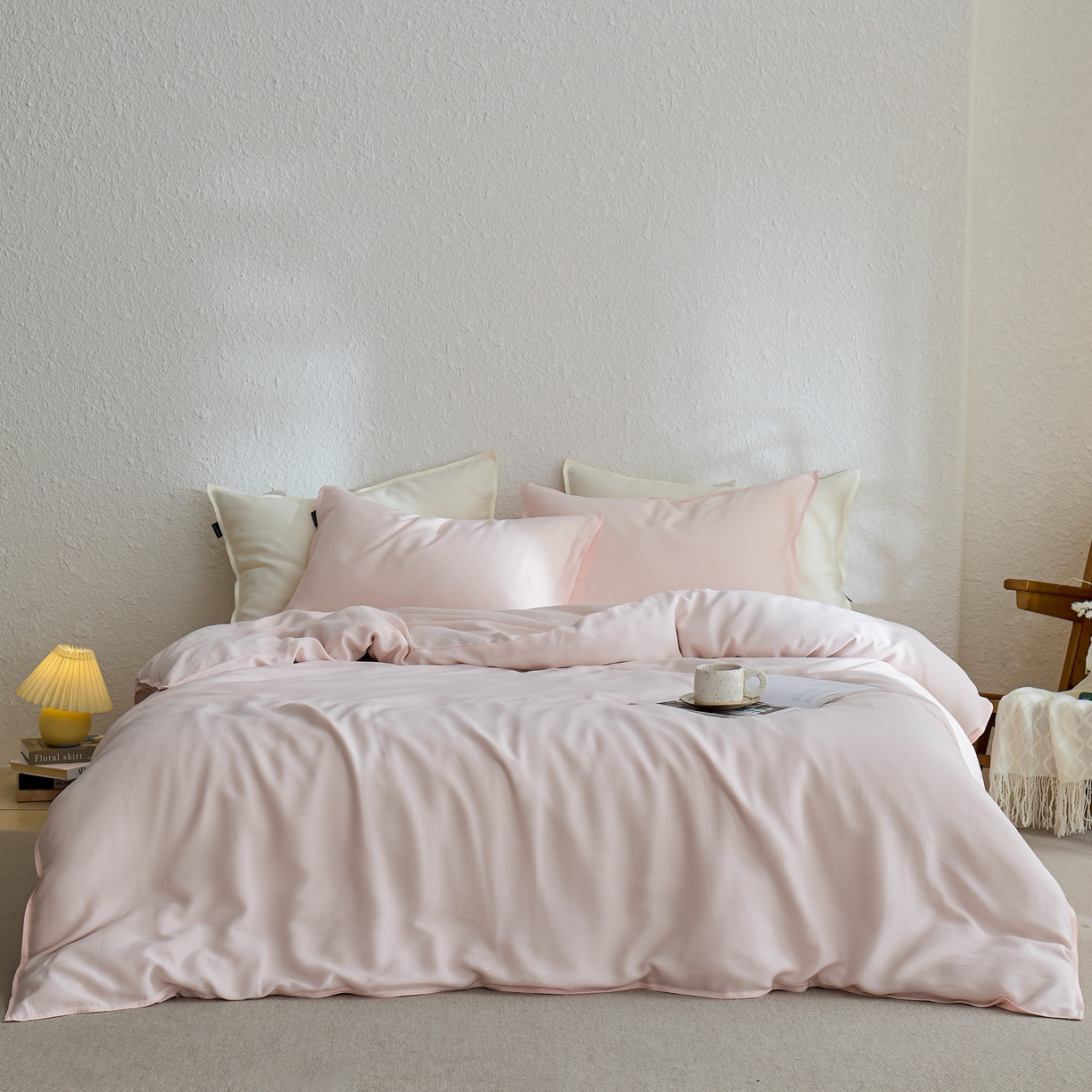 91家纺网 家纺一手货源 找家纺 禧禾 2026新款60支兰精天丝柔洗做旧四件套序禾 序禾-奶昔粉