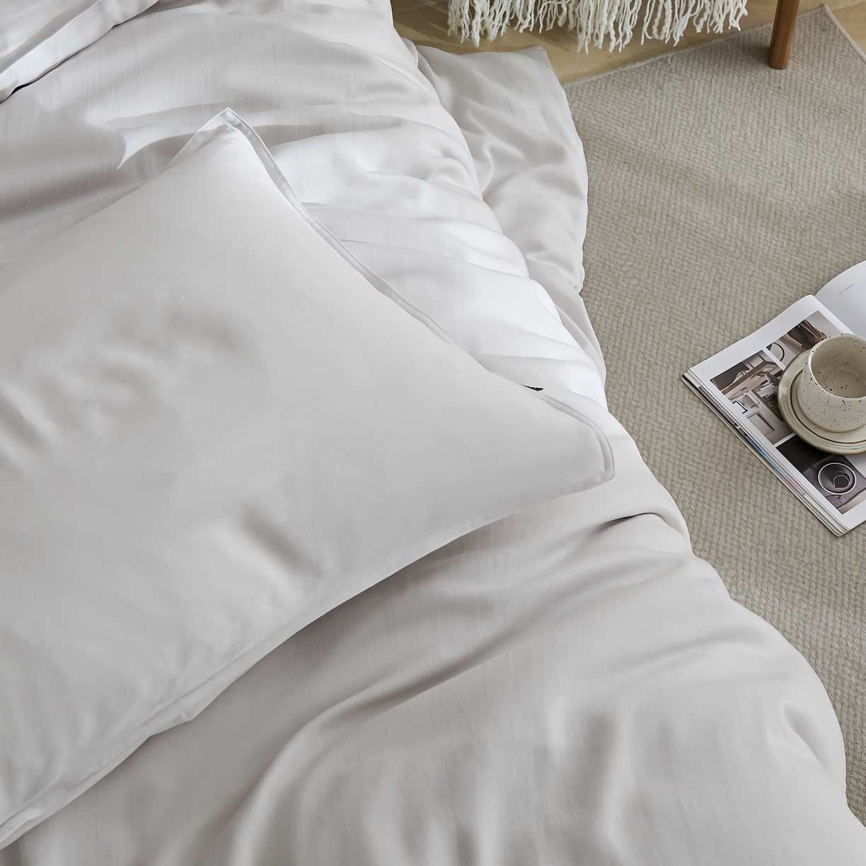 91家纺网 家纺一手货源 找家纺 禧禾 2026新款60支兰精天丝柔洗做旧四件套序禾 序禾-浅云灰