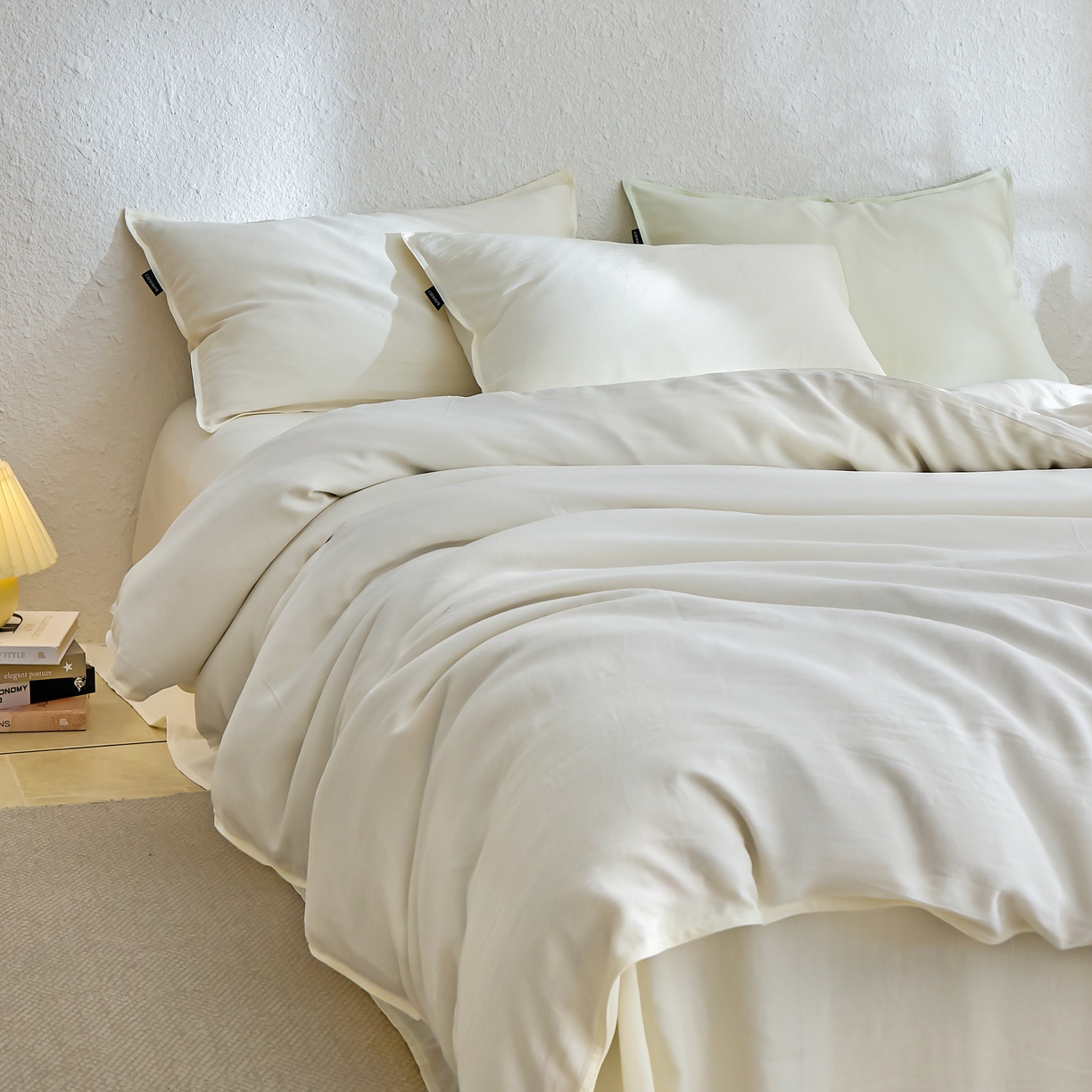 91家纺网 家纺一手货源 找家纺 禧禾 2026新款60支兰精天丝柔洗做旧四件套序禾 序禾-香草白