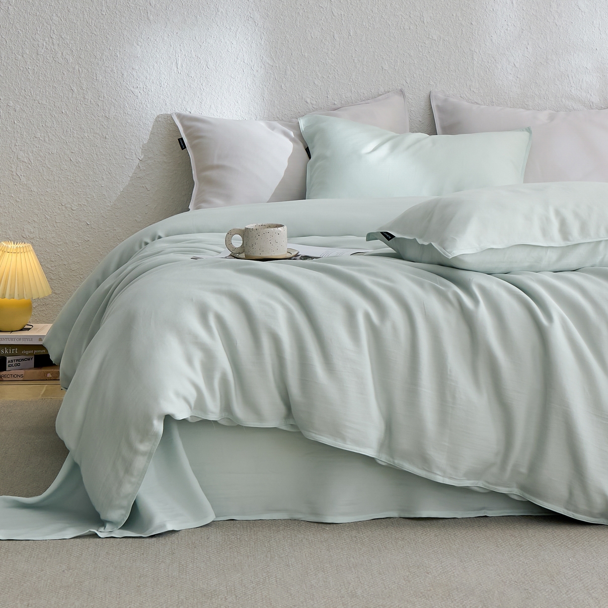 91家纺网 家纺一手货源 找家纺 禧禾 2026新款60支兰精天丝柔洗做旧四件套序禾 序禾-格兰绿