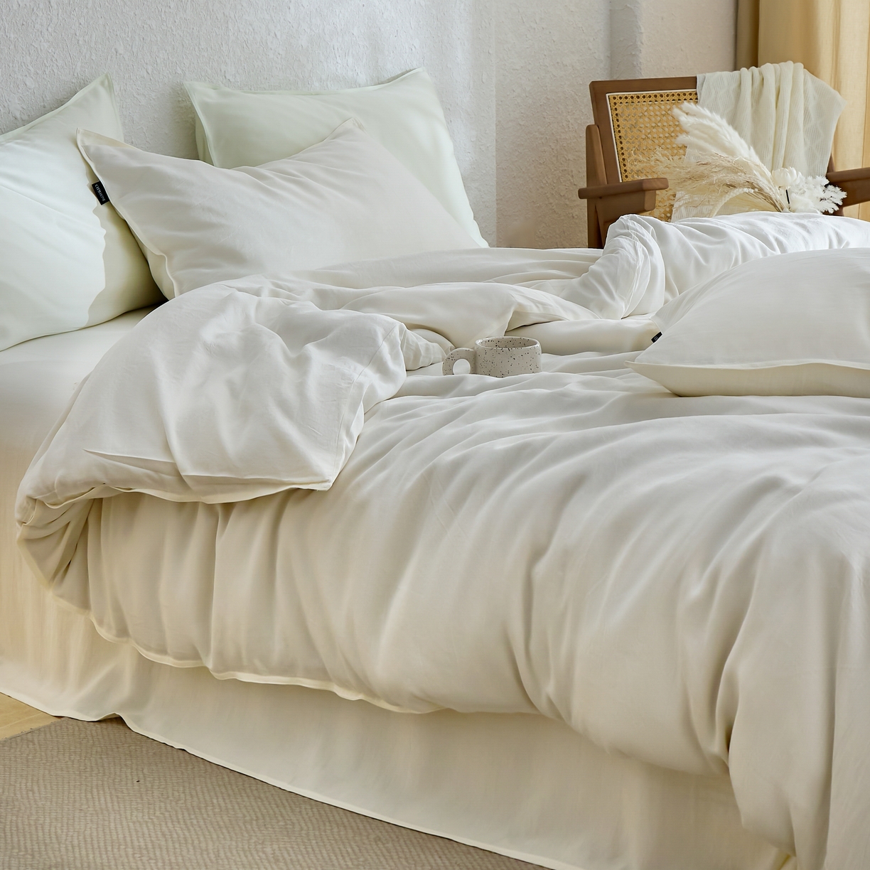 91家纺网 家纺一手货源 找家纺 禧禾 2026新款60支兰精天丝柔洗做旧四件套序禾 序禾-香草白