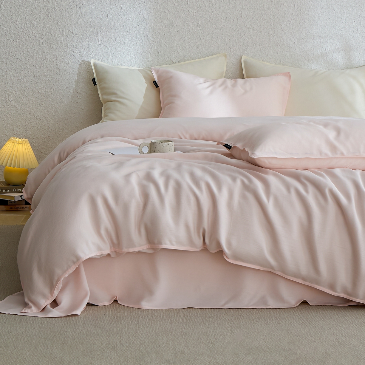 91家纺网 家纺一手货源 找家纺 禧禾 2026新款60支兰精天丝柔洗做旧四件套序禾 序禾-奶昔粉