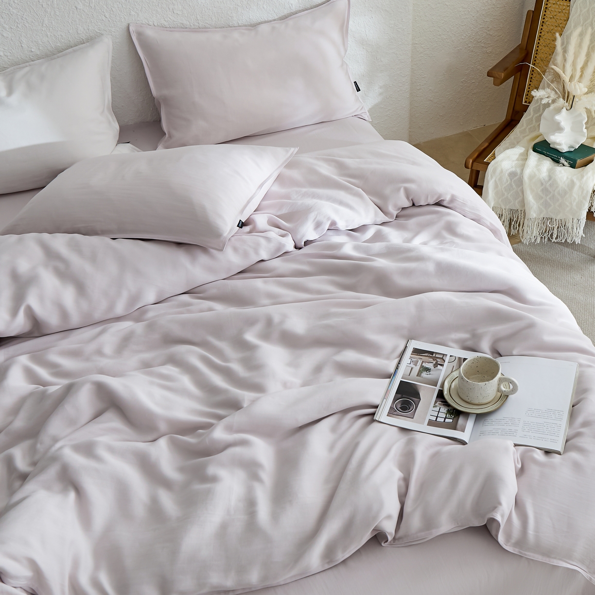 91家纺网 家纺一手货源 找家纺 禧禾 2026新款60支兰精天丝柔洗做旧四件套序禾 序禾-雾霁紫