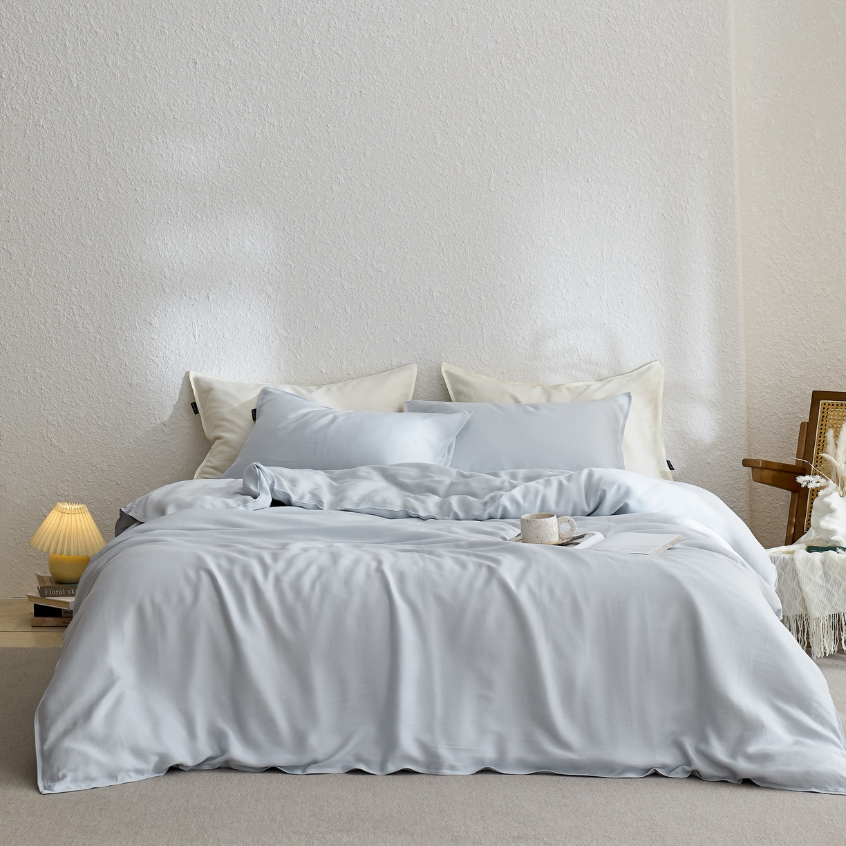 91家纺网 家纺一手货源 找家纺 禧禾 2026新款60支兰精天丝柔洗做旧四件套序禾 微风蓝