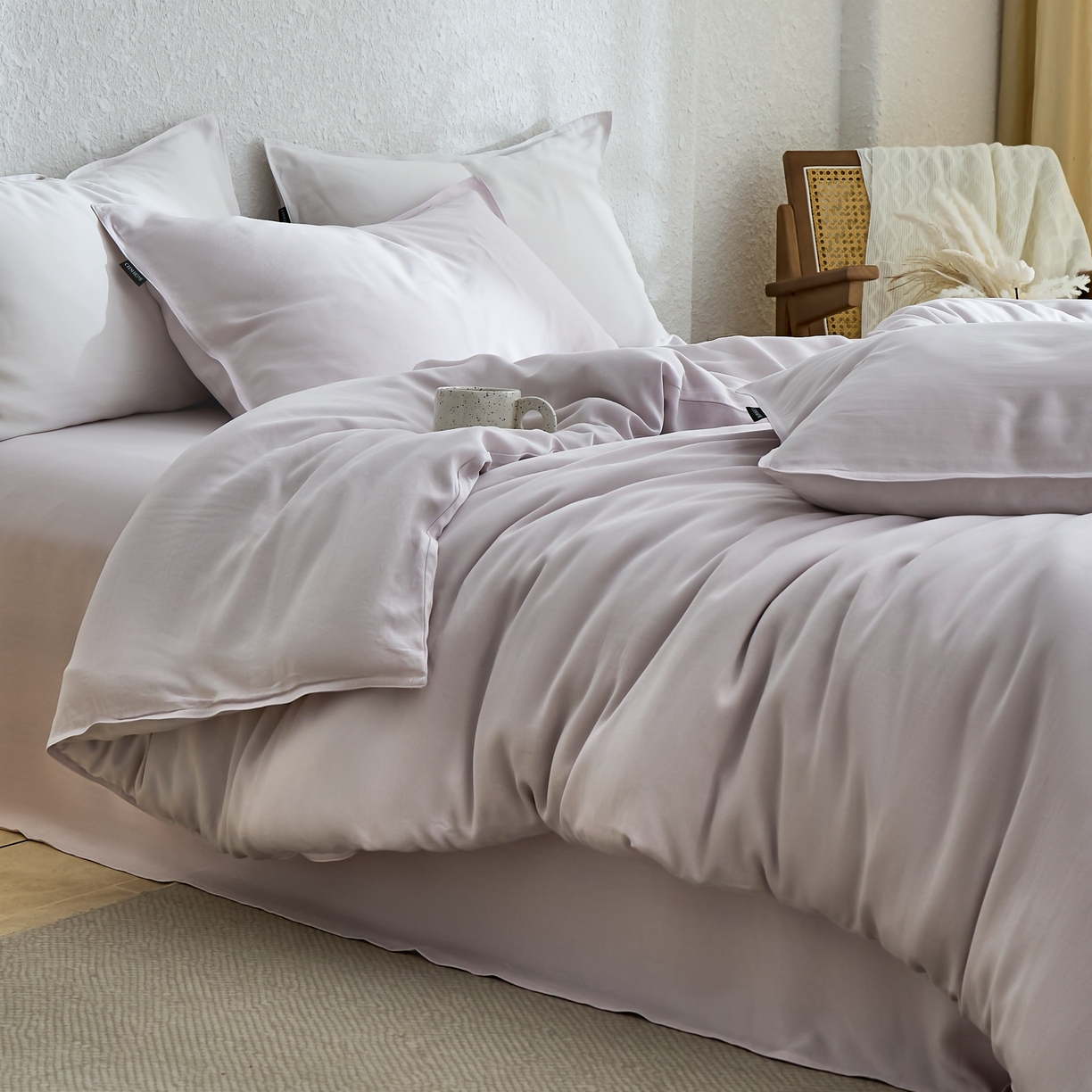 91家纺网 家纺一手货源 找家纺 禧禾 2026新款60支兰精天丝柔洗做旧四件套序禾 序禾-雾霁紫