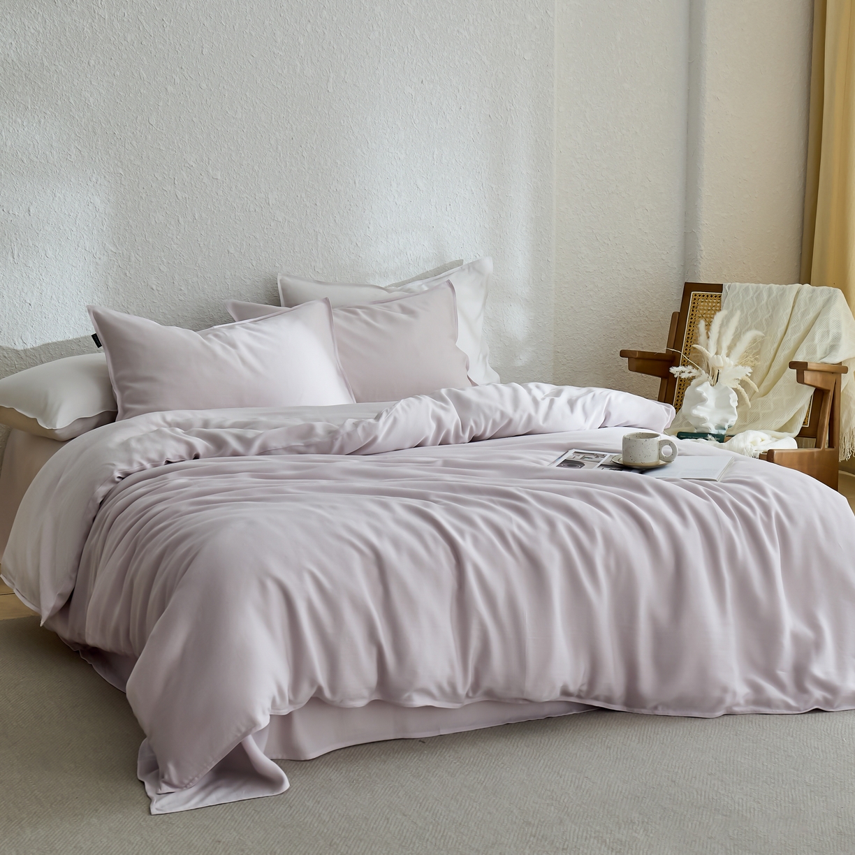 91家纺网 家纺一手货源 找家纺 禧禾 2026新款60支兰精天丝柔洗做旧四件套序禾 序禾-雾霁紫