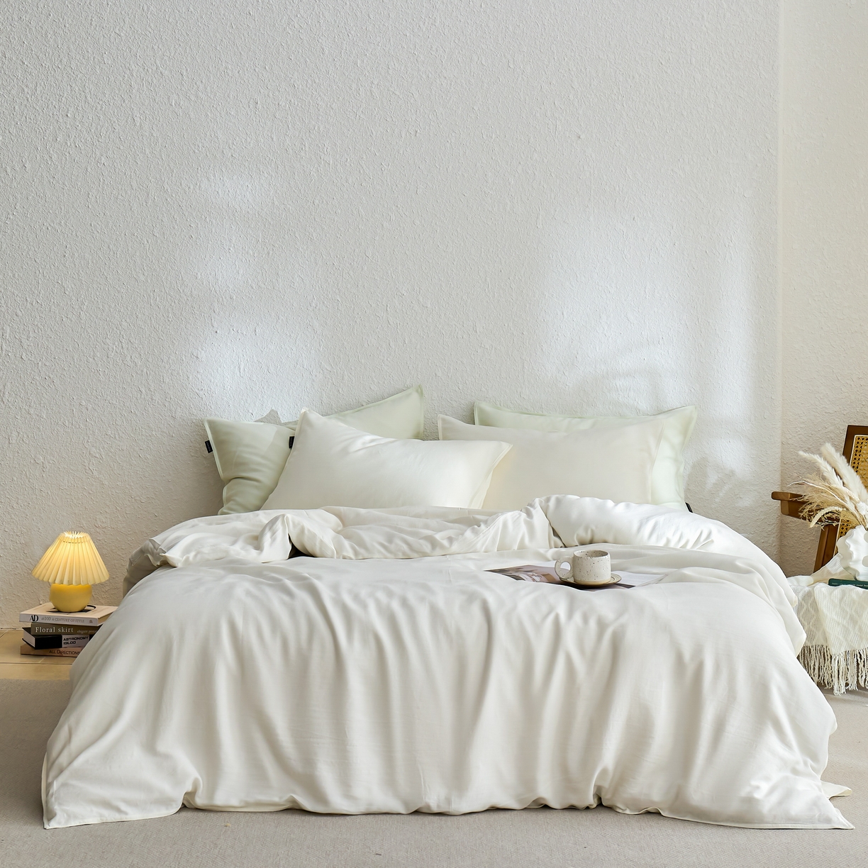 91家纺网 家纺一手货源 找家纺 禧禾 2026新款60支兰精天丝柔洗做旧四件套序禾 序禾-香草白