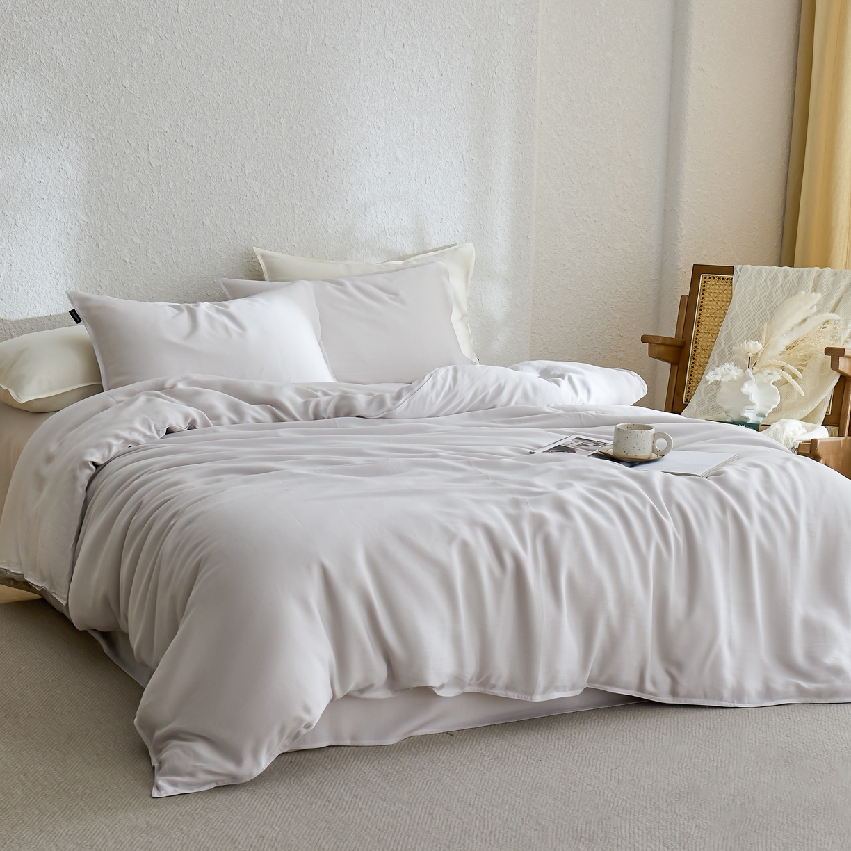 91家纺网 家纺一手货源 找家纺 禧禾 2026新款60支兰精天丝柔洗做旧四件套序禾 序禾-浅云灰