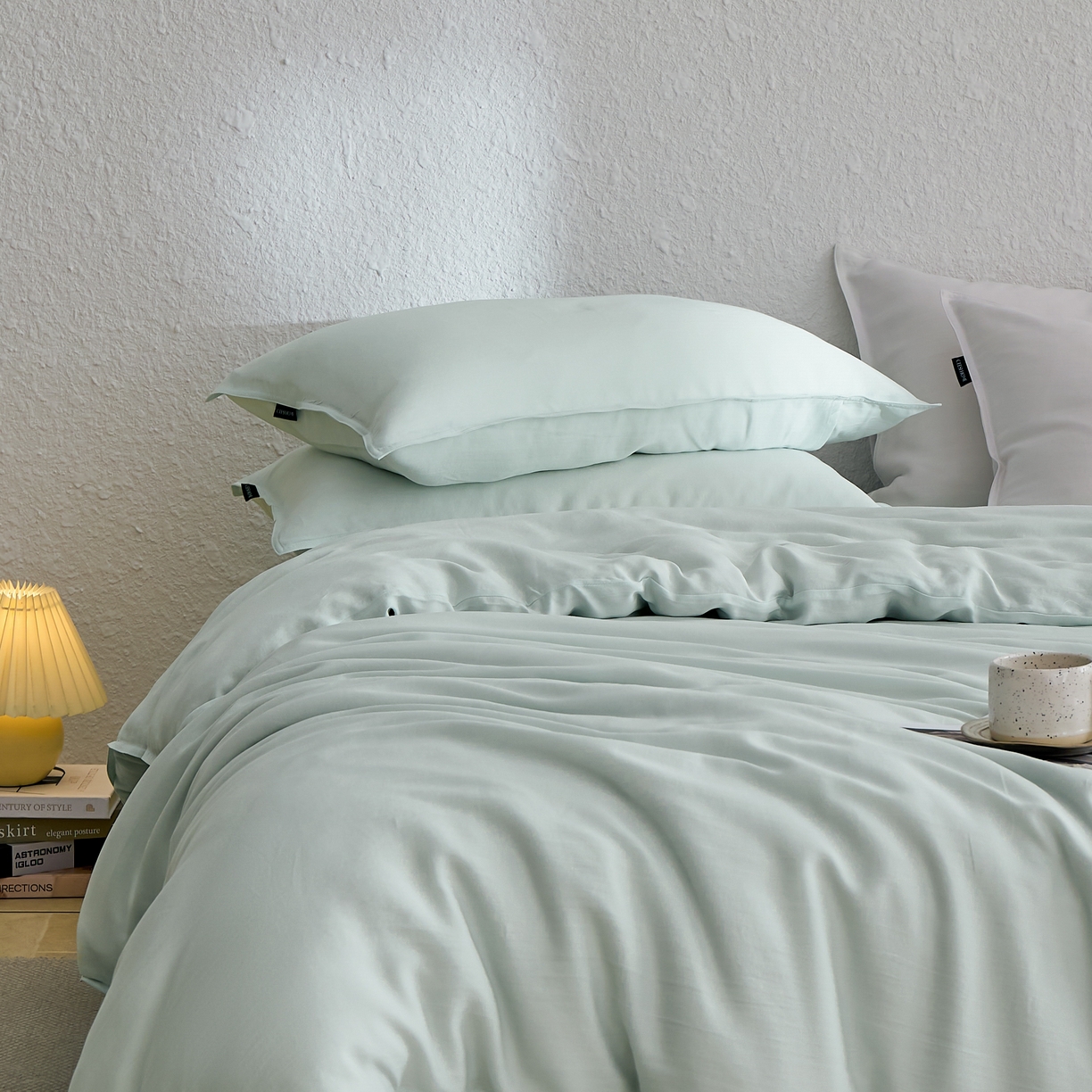 91家纺网 家纺一手货源 找家纺 禧禾 2026新款60支兰精天丝柔洗做旧四件套序禾 序禾-格兰绿