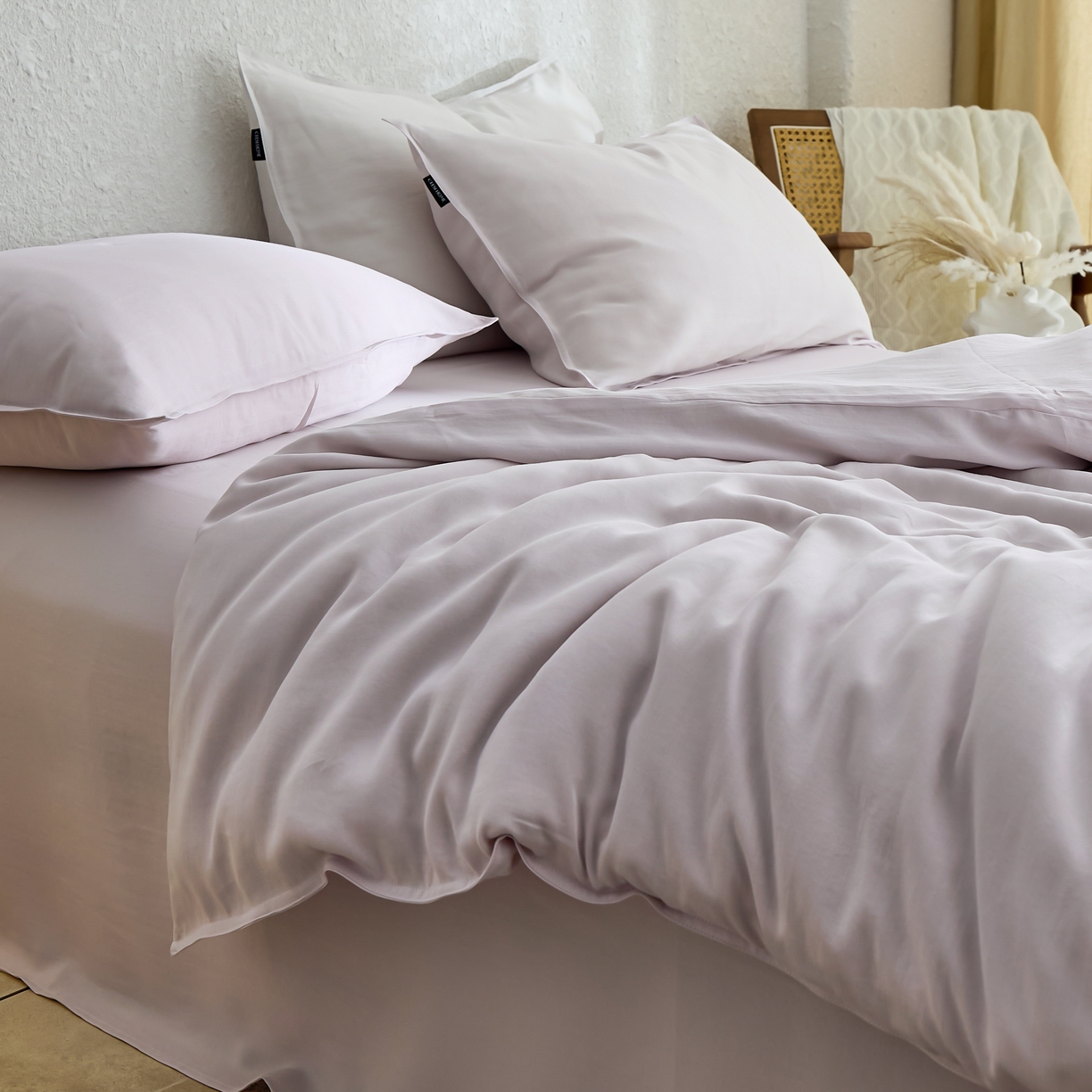 91家纺网 家纺一手货源 找家纺 禧禾 2026新款60支兰精天丝柔洗做旧四件套序禾 序禾-雾霁紫