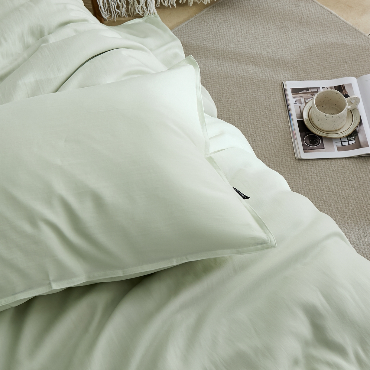 91家纺网 家纺一手货源 找家纺 禧禾 2026新款60支兰精天丝柔洗做旧四件套序禾 序禾-浅霜青