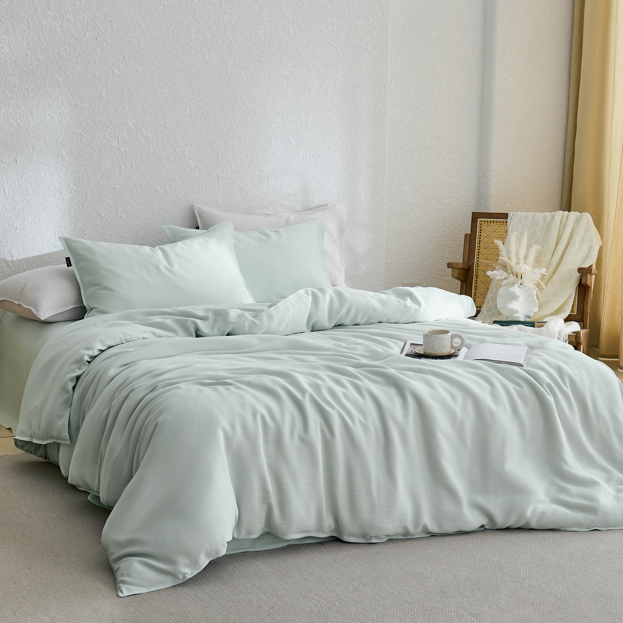 91家纺网 家纺一手货源 找家纺 禧禾 2026新款60支兰精天丝柔洗做旧四件套序禾 序禾-格兰绿