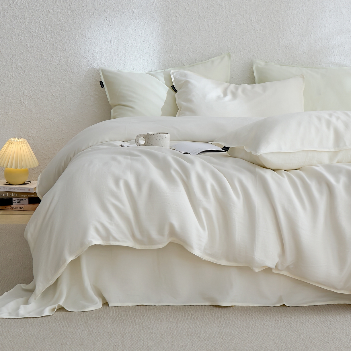 91家纺网 家纺一手货源 找家纺 禧禾 2026新款60支兰精天丝柔洗做旧四件套序禾 序禾-香草白