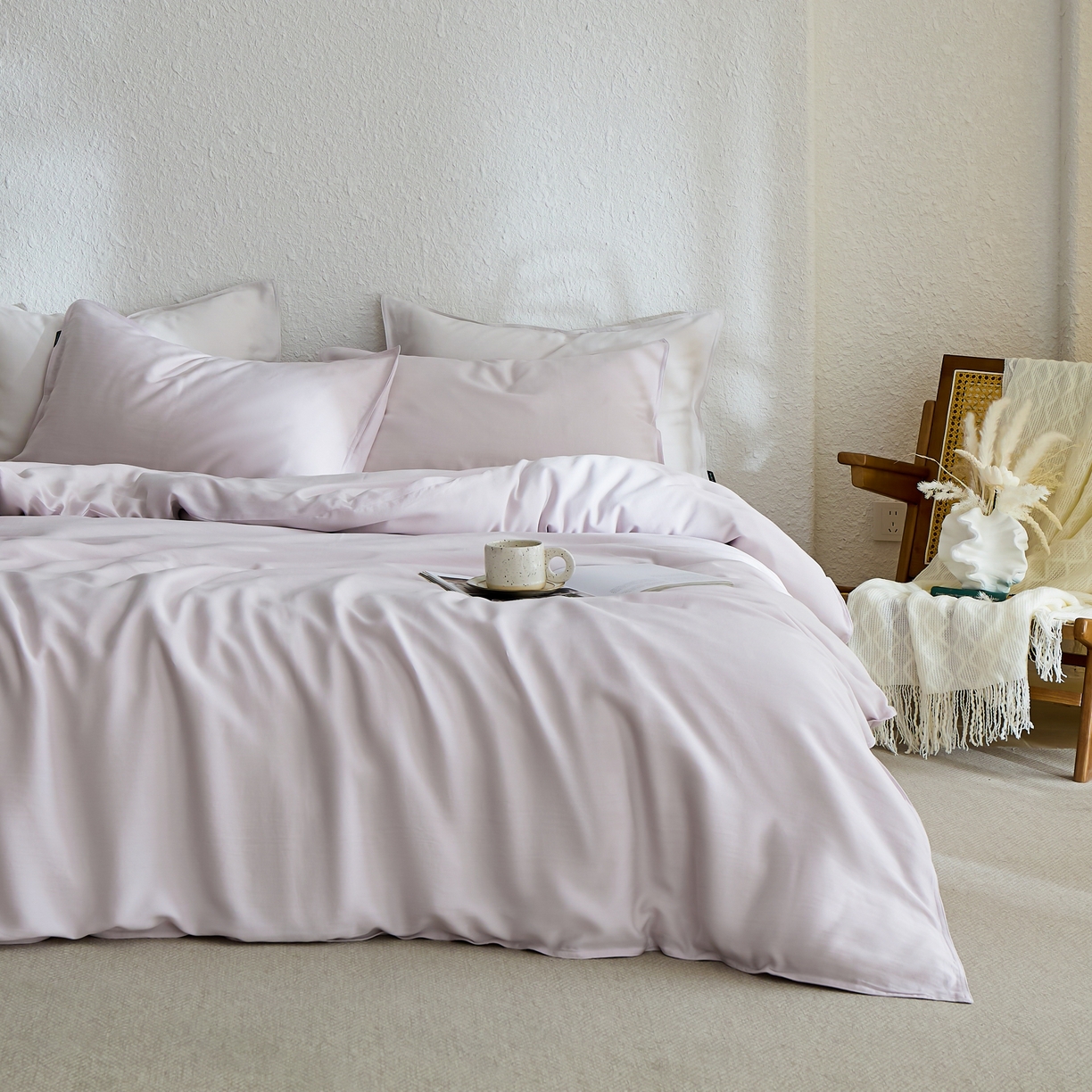 91家纺网 家纺一手货源 找家纺 禧禾 2026新款60支兰精天丝柔洗做旧四件套序禾 序禾-雾霁紫