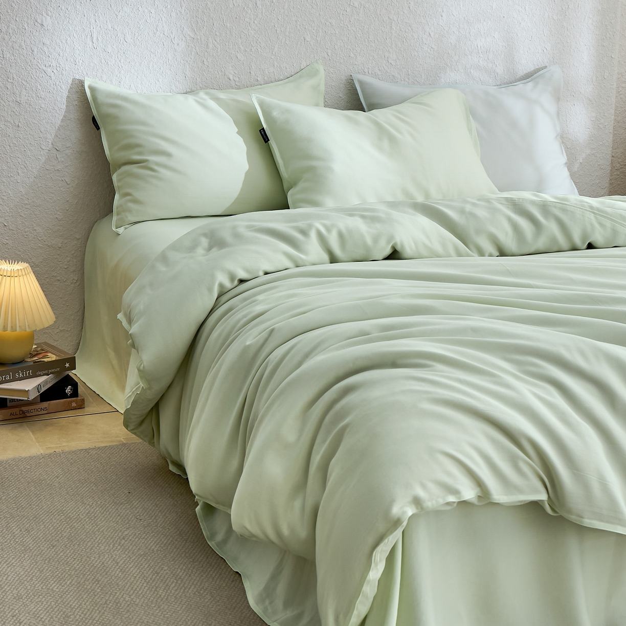 91家纺网 家纺一手货源 找家纺 禧禾 2026新款60支兰精天丝柔洗做旧四件套序禾 序禾-浅霜青