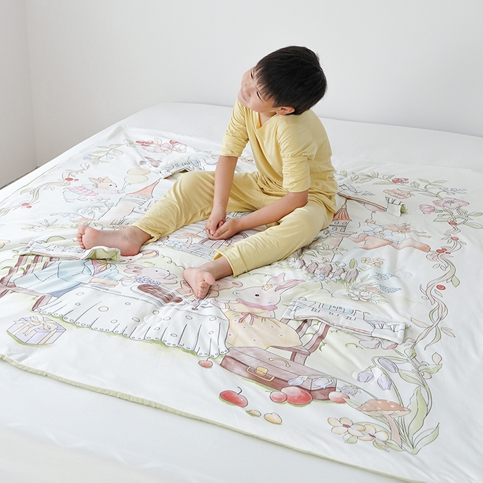 91家纺网 家纺一手货源 找家纺 伟邦枕芯 2026新款儿童凉感拥抱夏被 兔堡奇遇记