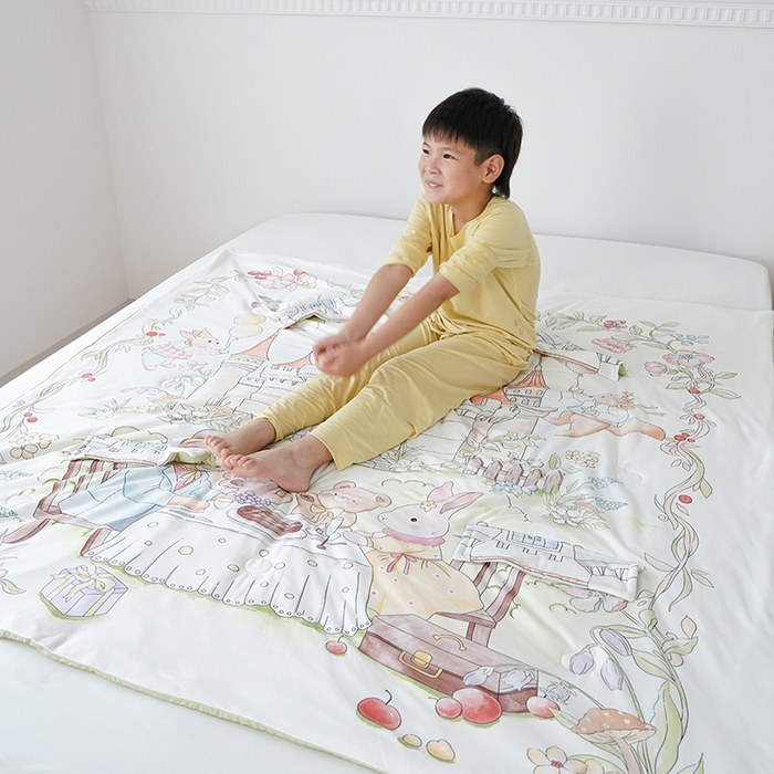 91家纺网 家纺一手货源 找家纺 伟邦枕芯 2026新款儿童凉感拥抱夏被 兔堡奇遇记