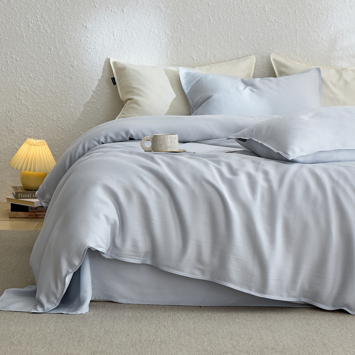 91家纺网 家纺一手货源 找家纺 禧禾 2026新款60支兰精天丝柔洗做旧四件套序禾 微风蓝