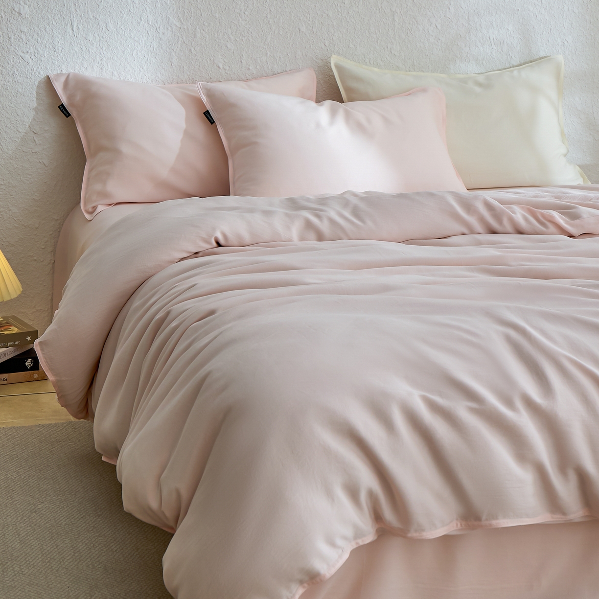 91家纺网 家纺一手货源 找家纺 禧禾 2026新款60支兰精天丝柔洗做旧四件套序禾 序禾-奶昔粉