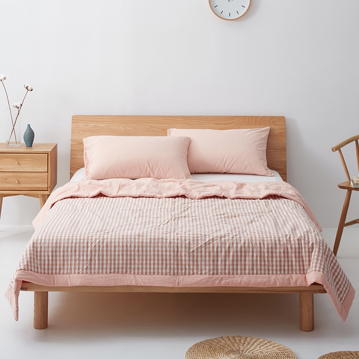 玖弘家居 2026新款凉感亲肤羽丝棉夏被 粉小格