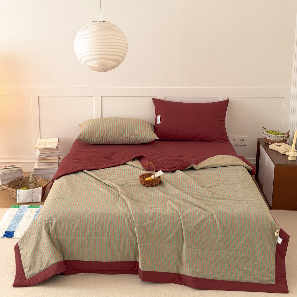 玖弘家居 2026新款凉感亲肤羽丝棉夏被 桔红条