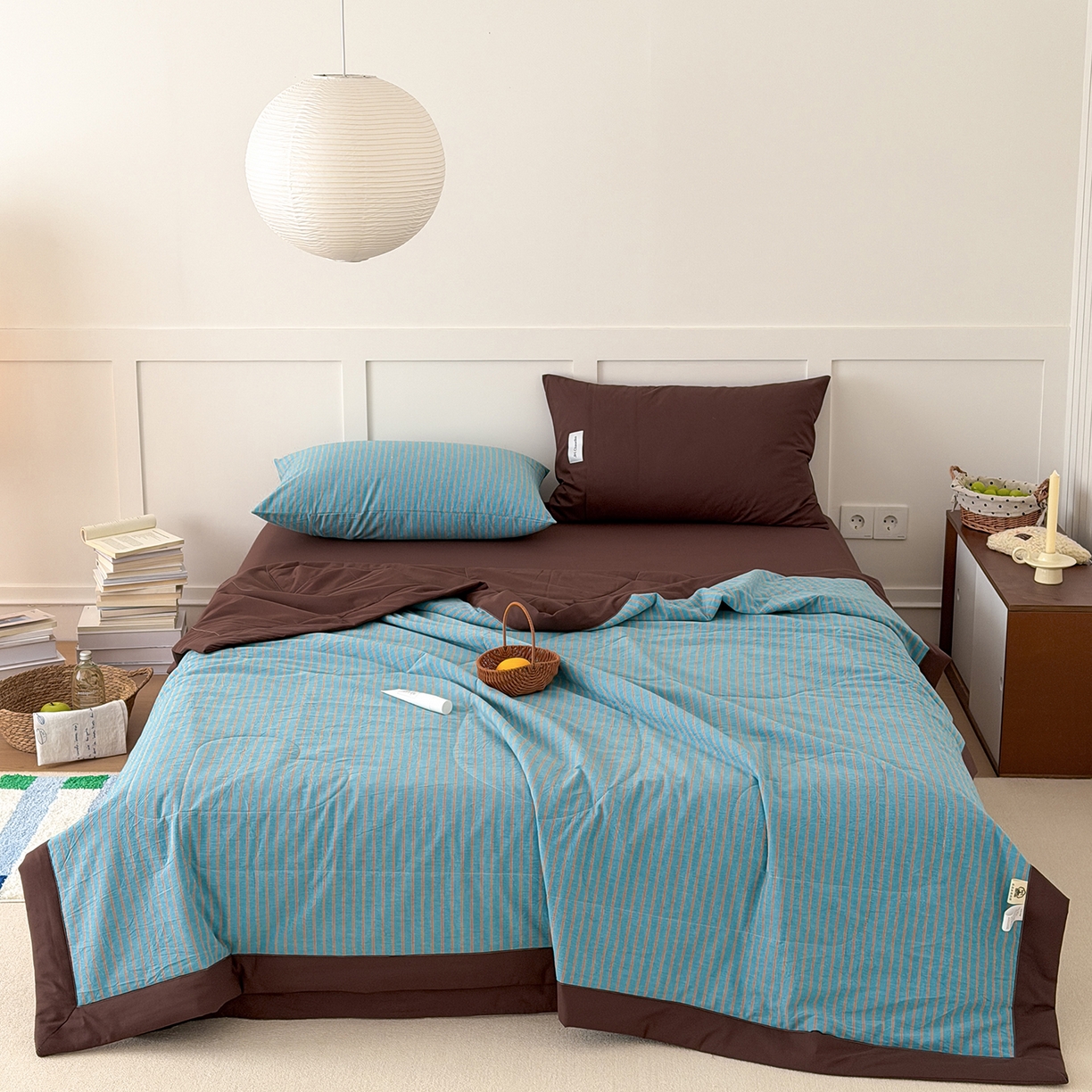 玖弘家居 2026新款凉感亲肤羽丝棉夏被 蓝咖条