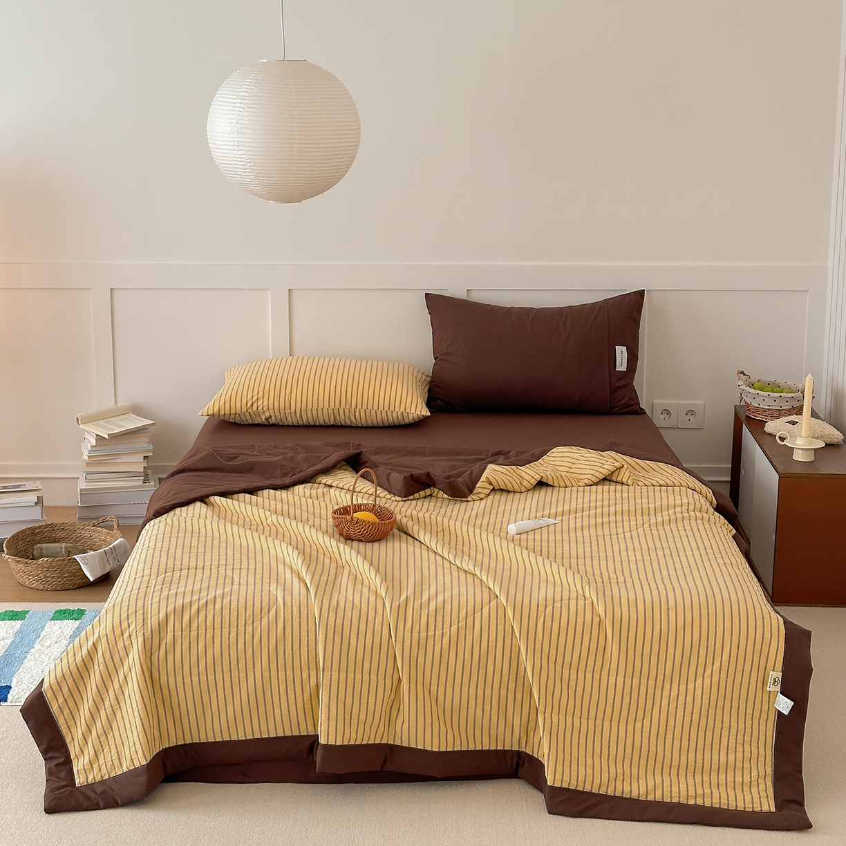 玖弘家居 2026新款凉感亲肤羽丝棉夏被 黄咖条