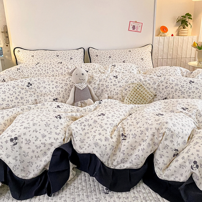 91家纺网 家纺一手货源 找家纺 布柔 2026春夏新款全棉印花夹棉单床笠床垫保护套罩 床笠单件 碎花樱桃