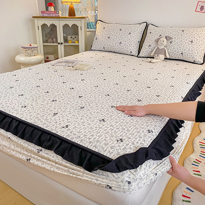 布柔 2026春夏新款全棉印花夹棉单床笠床垫保护套罩 床笠单件 碎花樱桃