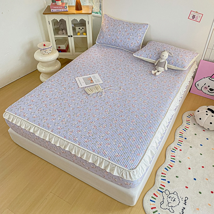 91家纺网 家纺一手货源 找家纺 布柔 2026春夏新款全棉印花夹棉单床笠床垫保护套罩 床笠单件 花田紫