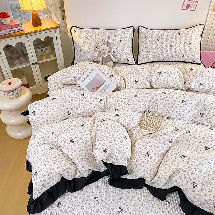 91家纺网 家纺一手货源 找家纺 布柔 2026春夏新款全棉印花夹棉单床笠床垫保护套罩 床笠单件 碎花樱桃