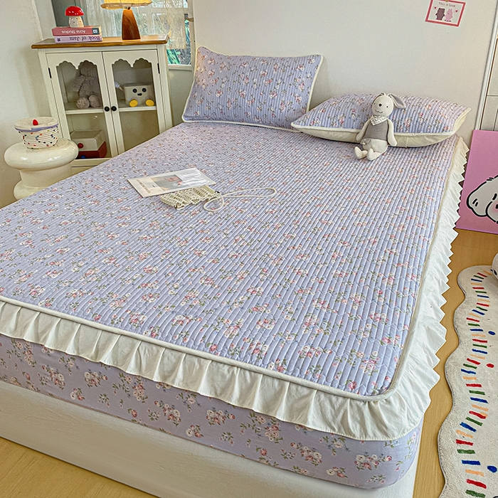 91家纺网 家纺一手货源 找家纺 布柔 2026春夏新款全棉印花夹棉单床笠床垫保护套罩 床笠单件 花田紫